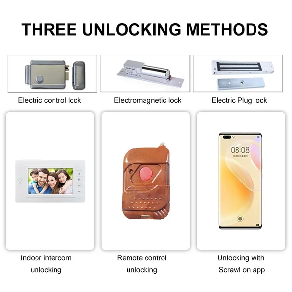 Vezetékes videó kaputelefon rendszer 7 hüvelykes kijelzős video csengő kamerával (1 vevő 2 csengő)