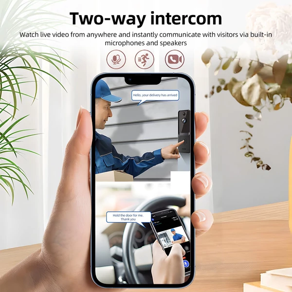 Videó csengő kamera vezeték nélküli csengővel, akkumulátorral működő intelligens AI PIR emberészlelés IP65 vízálló 2,4G WiFi 2 utas audio éjszakai megtekintés felhő tárhely - Fekete