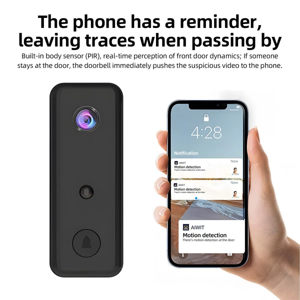 Videó csengő kamera vezeték nélküli csengővel, akkumulátorral működő intelligens AI PIR emberészlelés IP65 vízálló 2,4G WiFi 2 utas audio éjszakai megtekintés felhő tárhely - Fekete