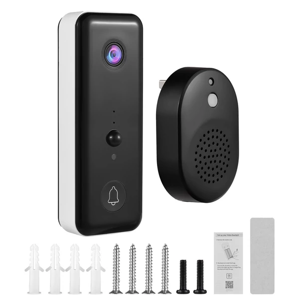 Videó csengő kamera vezeték nélküli csengővel, akkumulátorral működő intelligens AI PIR emberészlelés IP65 vízálló 2,4G WiFi 2 utas audio éjszakai megtekintés felhő tárhely - Fehér