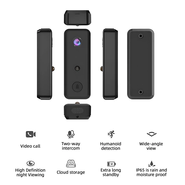Videó csengő kamera vezeték nélküli csengővel, akkumulátorral működő intelligens AI PIR emberészlelés IP65 vízálló 2,4G WiFi 2 utas audio éjszakai megtekintés felhő tárhely - Fehér