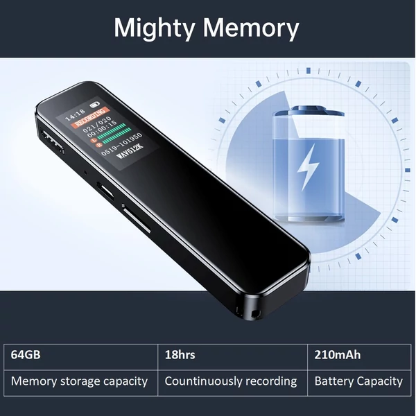 Digitális hangrögzítő fülhallgatóval (64 GB)