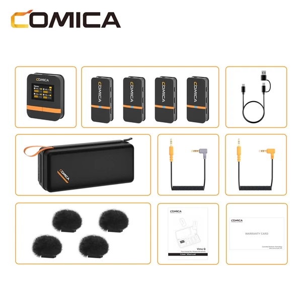 COMICA Vimo Q 2,4 GHz vezeték nélküli Lavalier mikrofonrendszer Clip-on mikrofon nagy képernyővel - Fekete