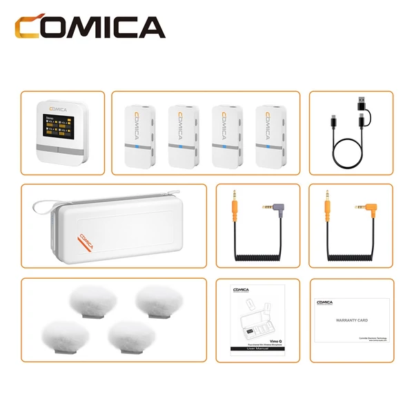 COMICA Vimo Q 2,4 GHz vezeték nélküli Lavalier mikrofonrendszer Clip-on mikrofon nagy képernyővel - Fehér