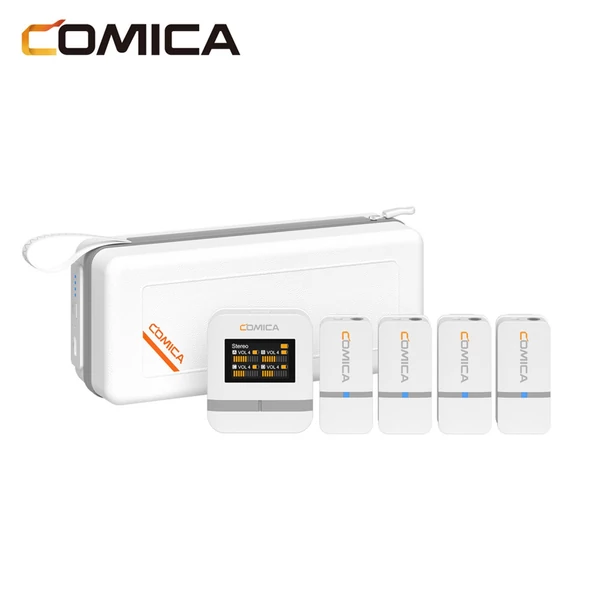 COMICA Vimo Q 2,4 GHz vezeték nélküli Lavalier mikrofonrendszer Clip-on mikrofon nagy képernyővel - Fehér