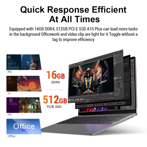 Ninkear A15PLUS laptop 15,6 hüvelykes FHD IPS képernyő 1920*1080 kijelző 32GB DDR4 Windows 11 - 512GB SSD, ezüst