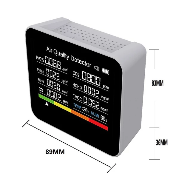 9 az 1-ben levegőminőség monitor CO2 CO TVOC HCHO PM2.5 PM1.0 PM10 hőmérséklet páratartalom érzékelés - Fehér