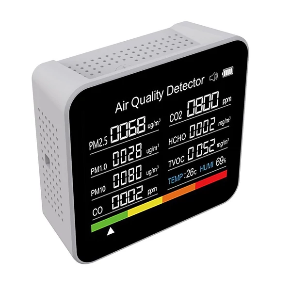 9 az 1-ben levegőminőség monitor CO2 CO TVOC HCHO PM2.5 PM1.0 PM10 hőmérséklet páratartalom érzékelés - Fehér