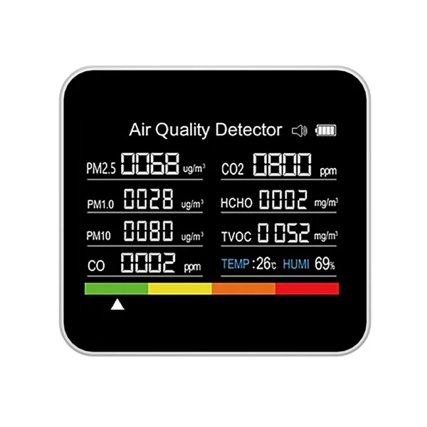 9 az 1-ben levegőminőség monitor CO2 CO TVOC HCHO PM2.5 PM1.0 PM10 hőmérséklet páratartalom érzékelés - Fehér