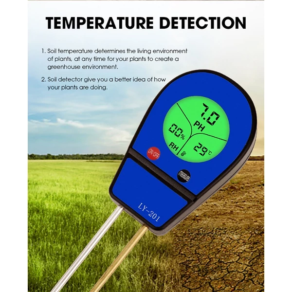 3 az 1-ben talajnedvesség hőmérséklet pH teszter páratartalom napfény érzékelő