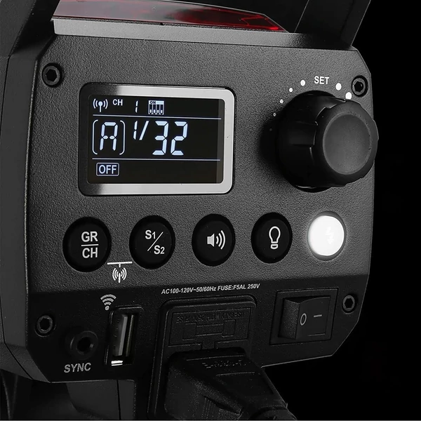 Godox MS200-V továbbfejlesztett stúdióvaku 200 Ws villanófény GN53 0,1-1,8S újrahasznosítási idő 5600±200K 2,4G vezeték nélküli X rendszer 10 W-os LED modellező lámpával, Bowens rögzítéssel