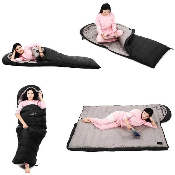 210x80cm 95%-os fehér libapehely könnyű hálózsák tárolótáskával hátizsákkal, kempingezéshez, túrázáshoz, utazáshoz - Fekete