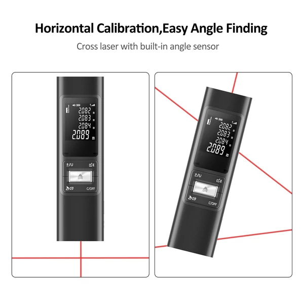 Lézeres kézi mini távolságmérő ±2 mm-es precíziós beltéri, újratölthető helymérő eszköz alumíniumötvözet héjjal, 0,1 s mérési sebesség - S80 80 m