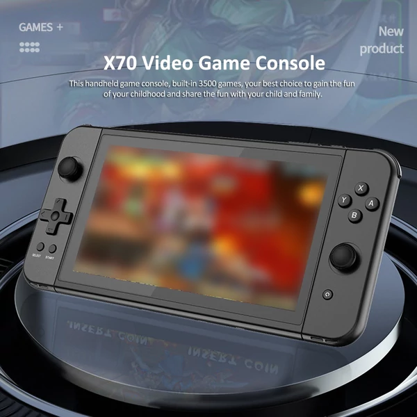 PowKiddy X70 vezetékes videojáték-konzol, 7 hüvelykes kettős joystick, beépített 3500 játéktámogatás - Piros és kék