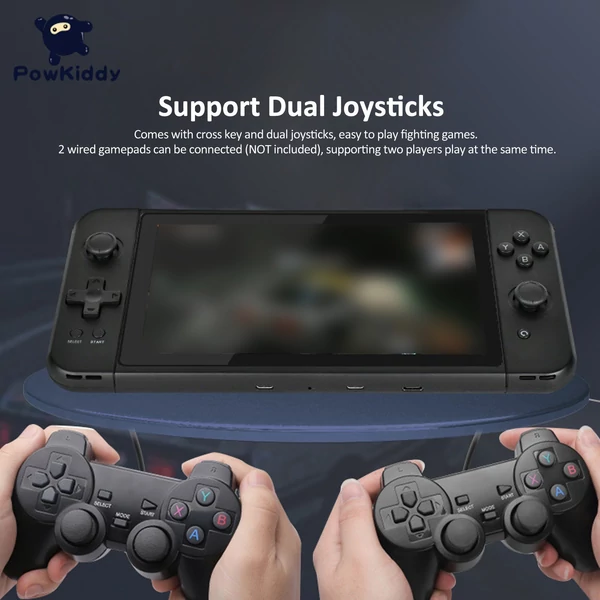 PowKiddy X70 vezetékes videojáték-konzol, 7 hüvelykes kettős joystick, beépített 3500 játéktámogatás - Piros és kék