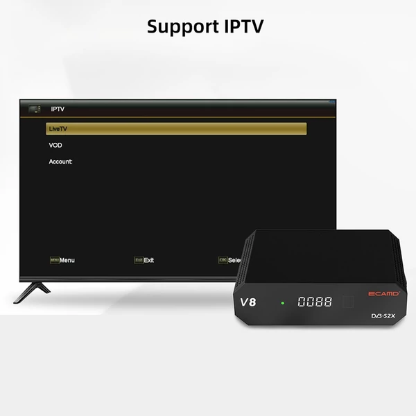 ECAMD V8 DVB-S2 Set Top Box vevő VCM/ACM/Multi-stream digitális TV jelvevő