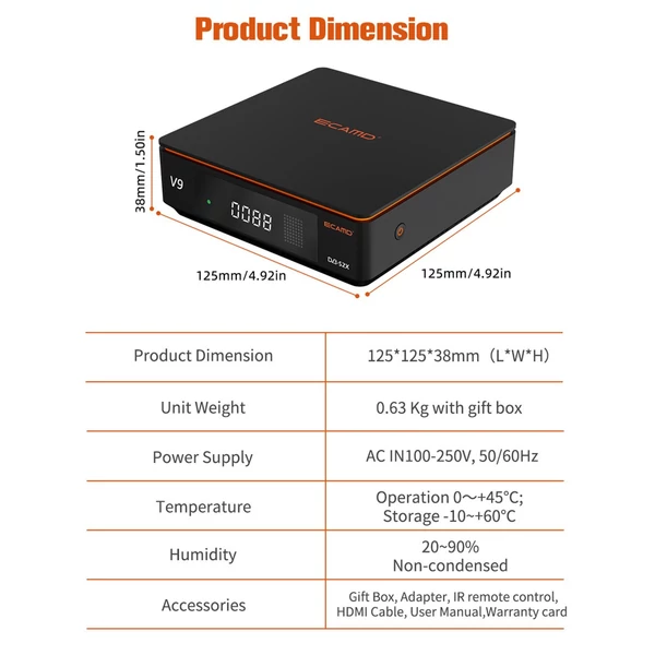 ECAMD V9 DVB-S2 Set Top Box vevő VCM/ACM/Multi-stream digitális TV jelvevő