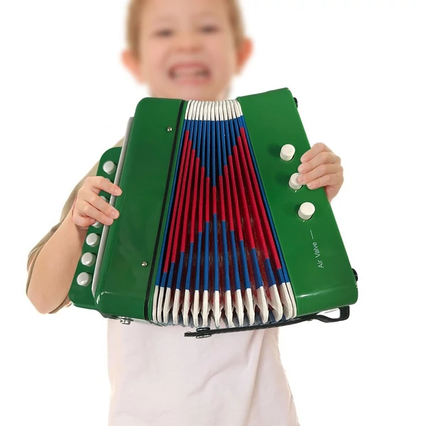 Mini 7 billentyűs 2 basszus harmonika ABS anyagú hangszer kezdőknek - Zöld