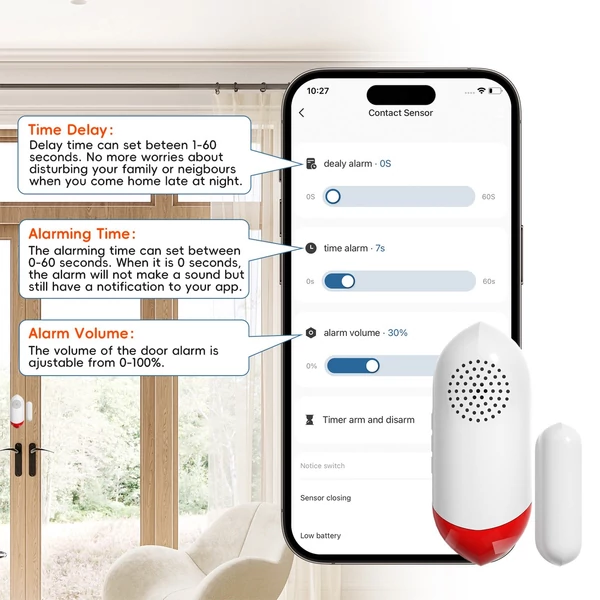 Vezeték nélküli WIFI mágneses érzékelő hang- és fényérzékelő, intelligens hangriasztó (1 db)