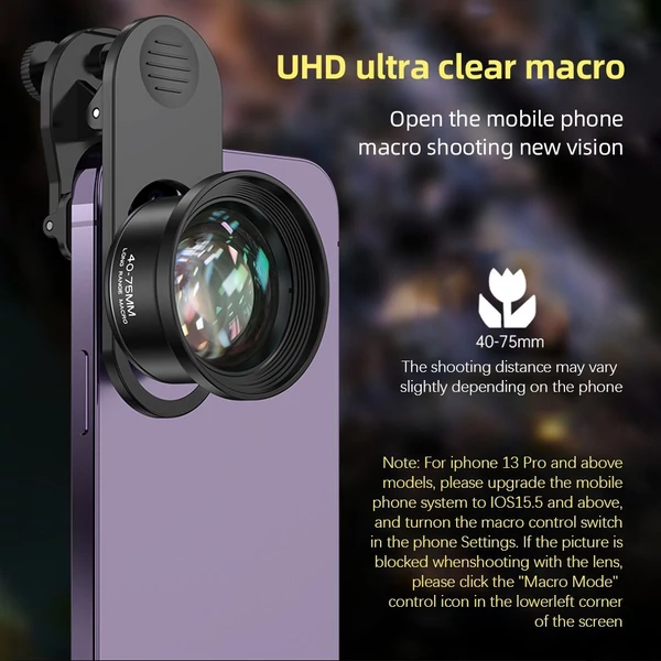 10X univerzális okostelefon makró lencse 4K Ultra High Definition Android, iPhone 15/14/13/12 Max/XR/X/8 készülékkel kompatibilis