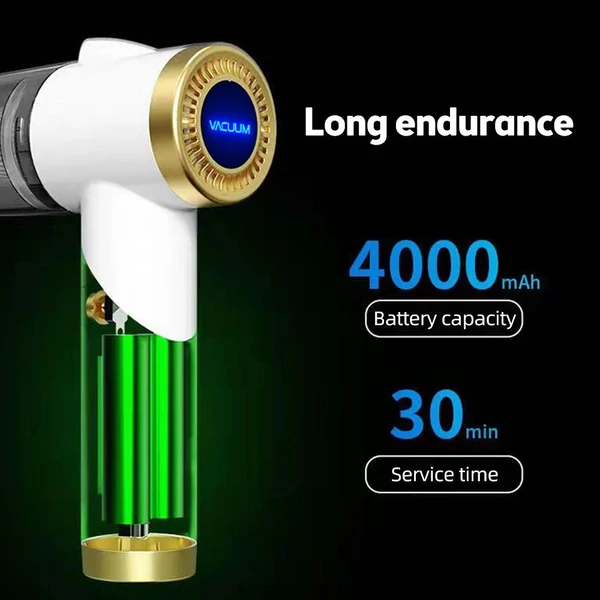 Vezeték nélküli kézi autó porszívó 90 fokos összecsukható 9000Pa szívó 120W -os újratölthető LED -es világítással - Zöld
