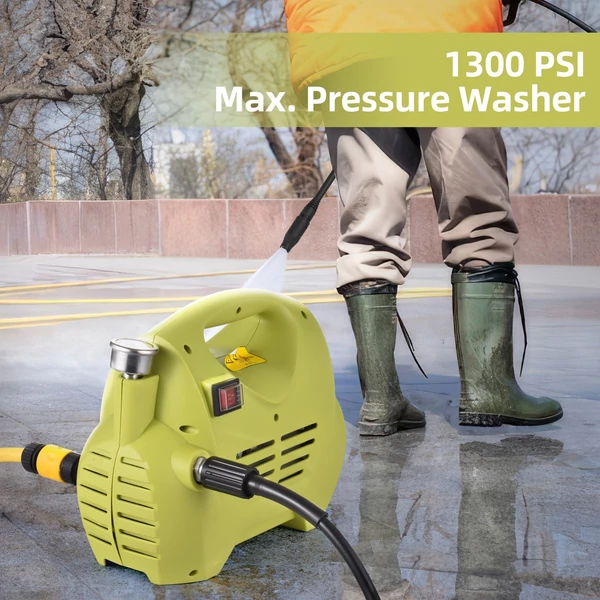 Hordozható elektromos nagynyomású autómosó 1300 psi állítható permetező, IPX5 vízálló, automatikus indukciós motor