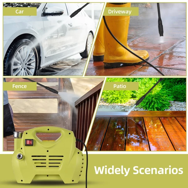 Hordozható elektromos nagynyomású autómosó 1300 psi állítható permetező, IPX5 vízálló, automatikus indukciós motor
