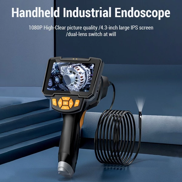 Ipari endoszkóp, 4,3 hüvelykes képernyős borescope kamera fénnyel, 1080P / 2 MP, IP67, beépített 2000 mAh akkumulátor - Szimpla lence 8mm/10m