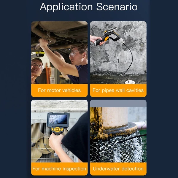 Ipari endoszkóp, 4,3 hüvelykes képernyős borescope kamera fénnyel, 1080P / 2 MP, IP67, beépített 2000 mAh akkumulátor - Szimpla lence 8mm/10m