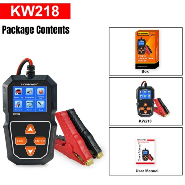 KONNWEI KW218 Autó-, motorkerékpár-akkumulátor-vizsgáló, indítási teszt, töltési teszt 6V / 12V-os akkumulátorhoz