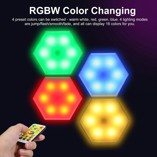 RGB szekrényes LED színváltó hatszögletű barkács fali lámpa (6 DB)