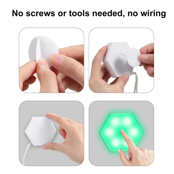 RGB szekrényes LED színváltó hatszögletű barkács fali lámpa (6 DB)