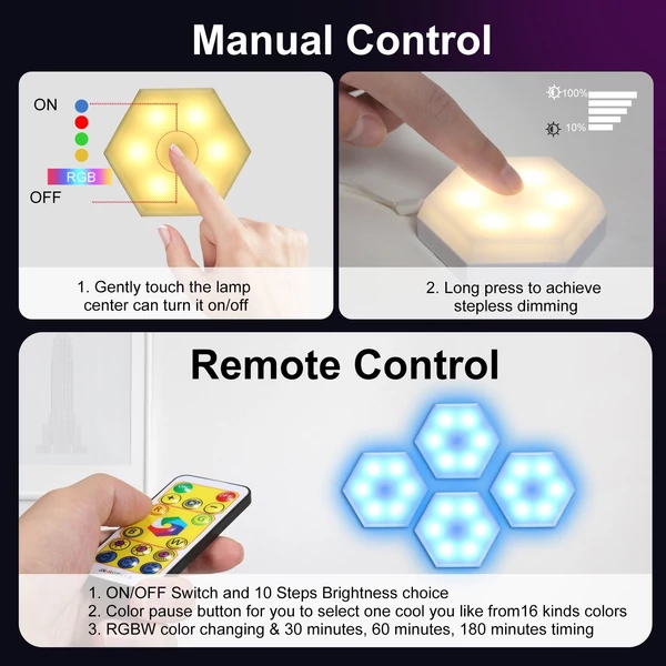RGB szekrényes LED színváltó hatszögletű barkács fali lámpa (6 DB)