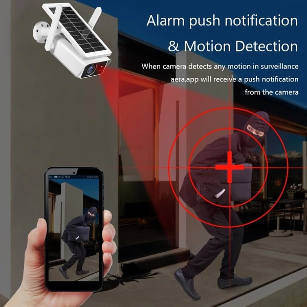 Kültéri napelemes biztonsági kamera 4 MP tölthető akkumulátoros vezeték nélküli WiFi PIR mozgásérzékeléssel, éjszakai látás, 2-utas hang, IP66 vízálló