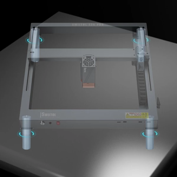 Swiitol E18 Pro 18W integrált szerkezetű lézergravírozó Y tengelyű forgóhengerrel és 400x400 mm-es méhsejt munkaasztallal és 8 db magasított talpbetéttel