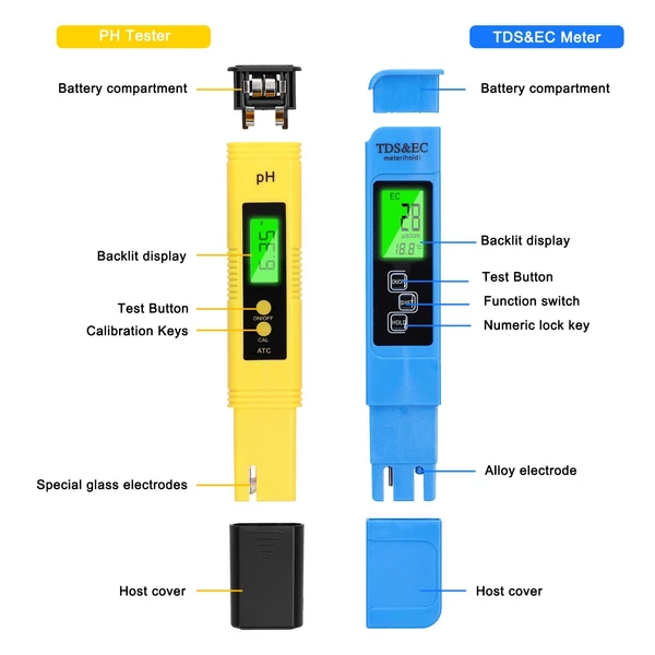 Professzionális víz PH teszter TDS/EC teszttoll készlet (talajérzékelő nélkül)
