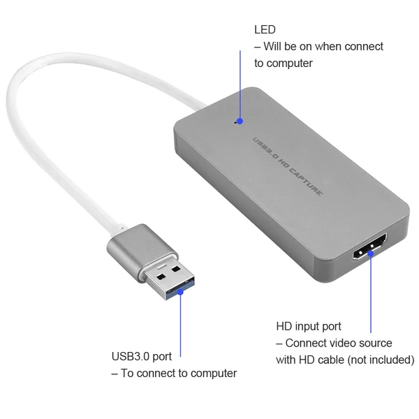 ezcap USB 3.0 HD Capture kártya videojáték-rögzítő 1080P élő közvetítés konverter Plug and Play XBOX One PS3 PS4 Wii U