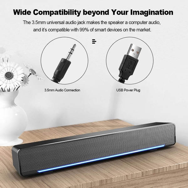 SADA V-196 USB vezetékes számítógép sztereó mélynyomó hangszóró basszus térhatású hangdoboz 3,5 mm-es audio bemenet - Fekete