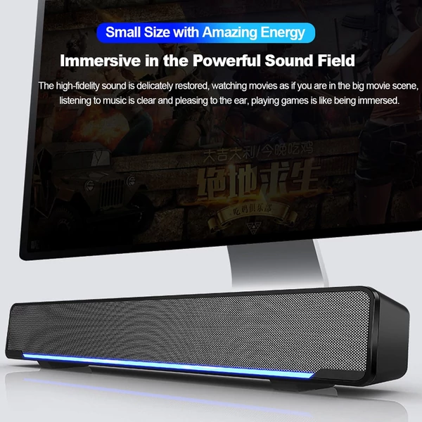 SADA V-196 USB vezetékes számítógép sztereó mélynyomó hangszóró basszus térhatású hangdoboz 3,5 mm-es audio bemenet - Fekete