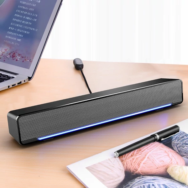 SADA V-196 USB vezetékes számítógép sztereó mélynyomó hangszóró basszus térhatású hangdoboz 3,5 mm-es audio bemenet - Fekete