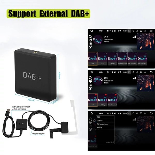 DAB 004 DAB Box Digitális Rádió Antenna Tuner FM Átvitel USB Tápellátás Android 5.1 és újabb autórádióhoz (csak DAB jellel rendelkező országokban)