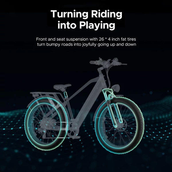 ENGWE E26 Ebike 26*4,0 hüvelykes gumiabroncs, 250 W-os motor, kettős felfüggesztés, terepkerékpár 140 km-es hatótáv (magas lépcsős) - Sárga