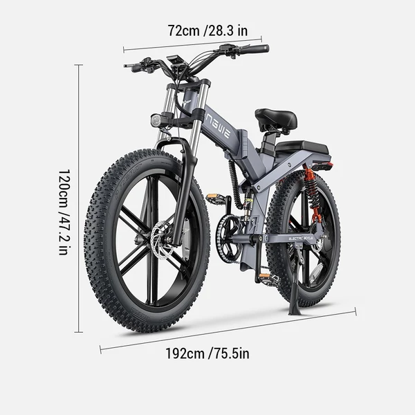 ENGWE X26 összecsukható elektromos kerékpár 24*4,0 hüvelykes Fat Tire 1000W motor 48V 19.2Ah és 10Ah kettős akkumulátoros 150km-es hatótávolságú hármas felfüggesztési rendszer - Szürke