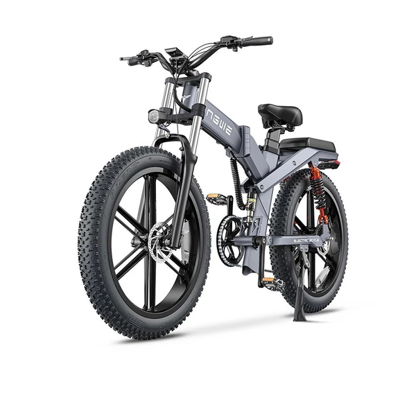 ENGWE X26 összecsukható elektromos kerékpár 24*4,0 hüvelykes Fat Tire 1000W motor 48V 19.2Ah és 10Ah kettős akkumulátoros 150km-es hatótávolságú hármas felfüggesztési rendszer - Szürke