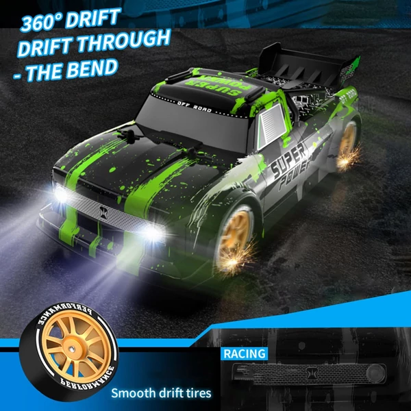 2,4 GHz-es, 1/16-os távirányítós Drift autó / rövid teherautó - Zöld, 1 akkumulátor