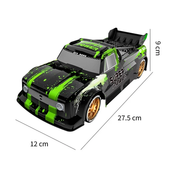 2,4 GHz-es, 1/16-os távirányítós Drift autó / rövid teherautó - Zöld, 2 akkumulátor