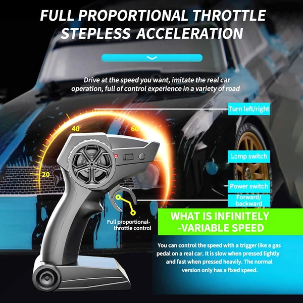 2,4 GHz-es, 1/16-os távirányítós Drift autó / rövid teherautó - Kék, 2 akkumulátor