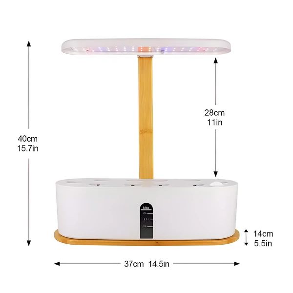 Hidroponikus termesztőrendszer beltéri kertben, 10 hüvelyes, 20 W-os 72 LED-es növekedési fény, teljes spektrumú, állítható magasságú, csendes, intelligens szivattyús csíráztató készlet - Fehér