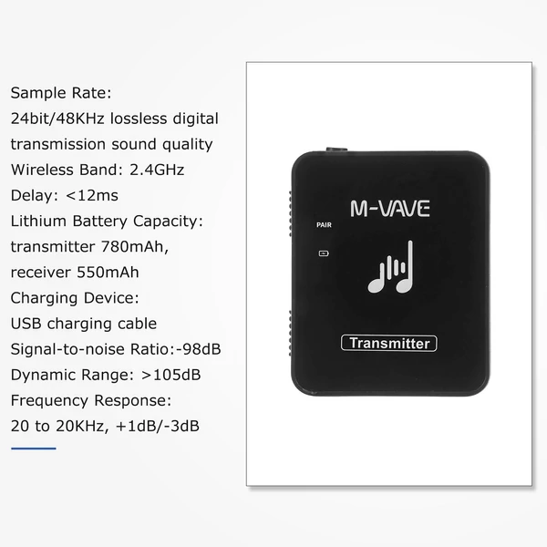 M-VAVE WP-10 2,4 GHz-es vezeték nélküli fülhallgató hátsó rész adó