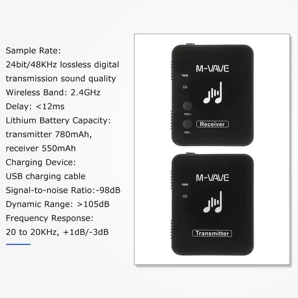 M-VAVE WP-10 2,4 GHz-es vezeték nélküli fülhallgató-monitor átviteli rendszer, újratölthető adó és vevő